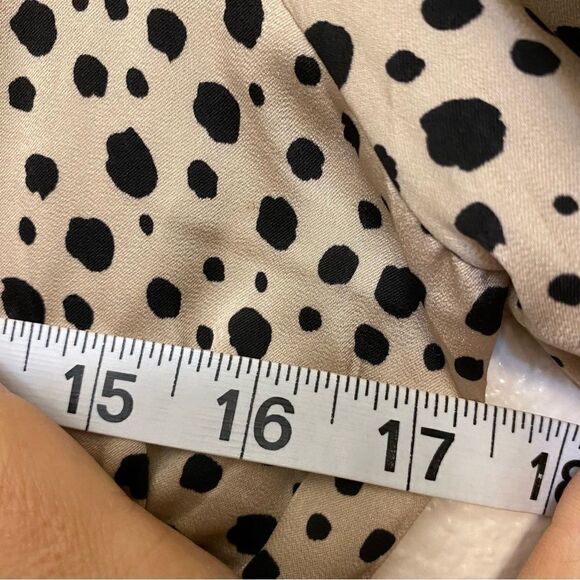 LUSH cream blouse crop long sleeve black dots button front  off the shoulder-S - Picture 10 of 10